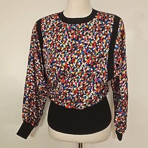 Vintage Adrianna Papell 80s dolman sleeve abstract pattern blouse top sz 4 silk